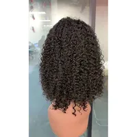 Mongolski Bob Hair koronkowy przednia peruka głęboka fala Kinky Curly 13x4 peruki 10-18 cali produkty do włosów naturalny kolor