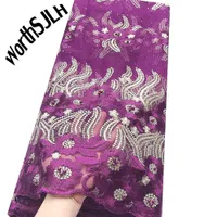 SOOTSJLH Швейцарская нигерийская кружевная ткань высокого качества сетки из бисера африканские кружевы синий французский тюль пурпурные кружевные ткани для свадьбы
