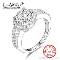 YHAMNI Top Jewelry 100% 925 Sterling Silver Rings for Women 2 Carat SONA Cubic Zirconia Engagement Ring LKR510