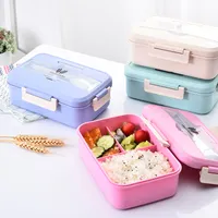 Outdoor Camping Picnic Fruit Storage Tableware Lunch Boxes 3 Grid Wheat Straw Lunch Box Student Health Portable Food Storage Box