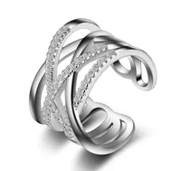 New Hot Punk Jóias 925 Sterling Silver Crystal Crystal Weave Elegante Abertura Ajustável Tamanho Anéis Para Mulher Meninas