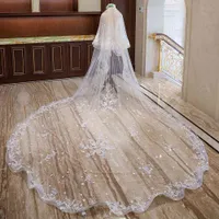 Ivory Wedding Veil Cathedral Długość 4 metrów Długie Koronki Cekiny Aplika Krawędzi Akcesoria Ślubne 2019 Biały Vintage Luksusowy Welon ślubny