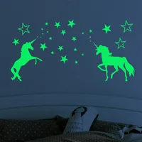 Kind cartoon aufkleber kinder nachtlicht einhorn nacht leuchten aufkleber kinder exquisite schnitzen sterne pferd muster fluoreszierende paster 6lf l1