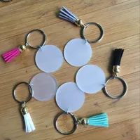 4cm Blank Disc with 3cm Suede Tassel Vinyl Keyring Lowest Multi Color Available Gold Silver Monogrammed Clear Acrylic Disc Tassel Keychain