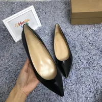 Women Dress Shoes Flat Red Sole Slip-On Shoe Patent Leather Women Wedding Party Shoes Black Pointed-Toe Dress Shoe