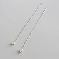 100% Pure 925 Sterling Silver Drop Earring Borlas Longas Cadeia de Contas Bola Threader Brincos Fine Jewelry para As Mulheres YME389