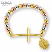 Cheap Accessories Fashion Jewelry FYSARA Stainless Steel Beaded Bracelets For Women Men Religion Virgin Mary Rosary Cross Stretch Stra...