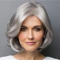 ladys wig silver grey short curly blonde wigs set natural wave
