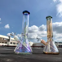 10&quot; thick beaker bong rainbowl smoke gray color tall glass water pipe big straight tube dab oil rig bubbler with downsteam and bowl