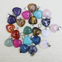 Hot charms love Heart Shape natural Stone Mixed stone beads Pendants 16mm for earring and Necklace DIY Jewelry making for Women Gift free