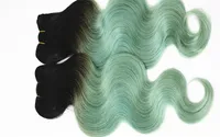 9A Brezilyalı Vücut Dalga Demetleri Renk 1B / Yeşil İşlenmemiş İnsan Saç Atkı Hint Malezya İnsan Saç Uzantıları Ombre Renk 10-18 inç