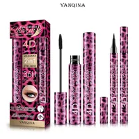 Yanqina 36h vattentät svart mascara eyeliner makeup 2 i 1 set 4D silke fiber mascara ögonfodral penna tjocka curling ögonfransar skönhet verktyg