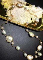 Envío Gratis noble joyería natural hecho a mano barroco blanco collier de perles 9 K oro