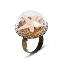 Mode 4 Stijlen Vintage Unieke Verstelbare Glas Ringen Parel Shell Starfish Ringen Voor Dames Dames Party Sieraden Handgemaakte Artwork Geschenken Heet