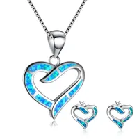 Cute Round Blue Fire Opal Wisiorek Naszyjnik i Kolczyki 925 Silver Bridal Wedding Jewelry Set dla kobiet Prezenty
