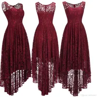 2020 New Cheap Lace Burgundy Designer Cocktail Christmas Party Dresses High Low Scoop Neck A Line Formal Occasion Wear CPS1150