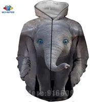 3D 동물성 코끼리 후드 인쇄 남자 스웨트 셔츠 여자 지퍼 까마귀 재미있은 얼굴 스웨터 스웨트 셔츠 긴 소매 하라주쿠 지퍼