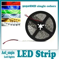 top quality 5050 smd led strip light single color pure cool warm white red green blue yellow non-waterproof 300leds 5m reel