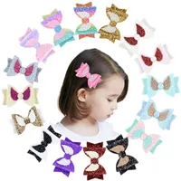 Cute Angle Wing Hair Clip Sequins Glitter Hair Bows Sparkly Gilrs Hairpin PU leather Barrettes Children Kids Hairpins Hair Accessories 2020