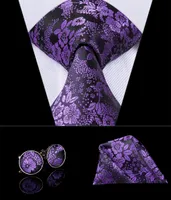 ハイタイの有名ブランドの紫色のネクタイネクタイの男シルク生地ジャカード織り中国ネクタイhancy cufflinksセットSn-3022
