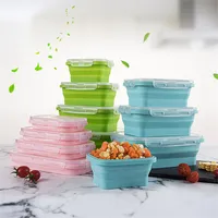 Silicone Folding Lunch Boxes Rectangle Collapsible Bento Box Food Container Bowl 350/500/800/1200 ml 4pcs/ set