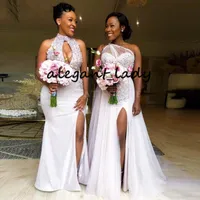 Нигерийские русалки African African BrideMaid платья 2020 плюс размер сексуальная боковая щель роскошные бисером длинные свадьбы гостевая вечеринка платье формальное платье