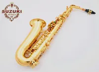 Suzuki alto mässing saxofon ny ankomst eb tone e platt guldlack sax sax med munstycke tillbehör gratis frakt