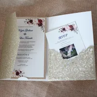 Ducha champán tarjetas de las invitaciones para la boda nupcial compromiso de cumpleaños de la graduación - invitaciones del brillo del corte del laser de bolsillo de matrimonio con RSVP