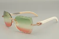 19 anni di nuovi occhiali da sole naturali in angolo bianco, 8300593-B, occhiali da sole con lenti incise con diamanti personalizzati, misura: 58-18-140 mm occhiali da sole,