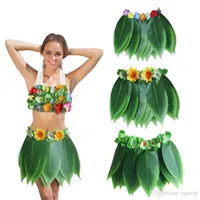 Hawaïenne artificielle feuilles vertes tropicales Fleur Jupe Hula danse Jupes Party Enfant Adulte Hawaii Herbe Jupe de plage de vacances Costume 5 couleur