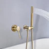 Borstat guld dusch kranar regndusch svart färg dusch kran väggmonterad dusch mixer mässing hand