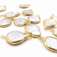 Gold Plated Mother of Pearl Shell Pendant Connectors, Double Bails Pendant connector Pearl shells charms Jewelry Findings