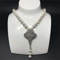 Natural 9-10mm white freshwater pearl micro inlay zircon accessories tassel necklace fashion jewelry