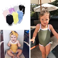 Tenues Barboteuses Vêtements bébé filles Romper couleur solide Maillot de bain Suspende Triangle d'été Vêtements bébé escalade enfants salopettes pas cher CZ422