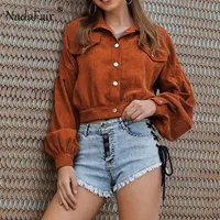Nadahair Corduroy Crop Jacket Women Coat Höst Single Breasted Loose Streetwear Winter Outwear Short Jackor 2019