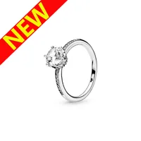 Nueva joyería de diseño de lujo de anillo de solitario de corona espumosa clara para Pandora 925 anillos de boda de plata de ley con caja original