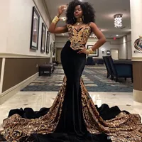 Shinny Gold and Black Mermaid Prom Dresses V Neck South African Black Girls Suknie wieczorowe Plus Size Specjalna okazja Dress Abendkleider