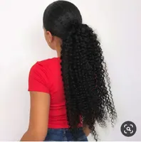 140g Afro Kinky Curly grampo na Ponytails Puffs com Extention cordão humano cabelo para o cabelo negro americano Africano Negras