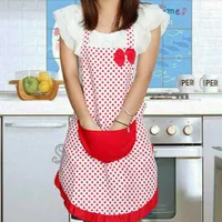 Donne Polka-dot fiocco grembiule impermeabile Kitchen Restaurant Cooking Bavaglino con Pocket regalo da cucina Grembiuli