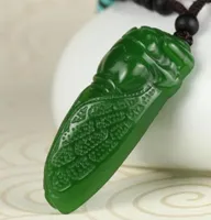 Feine Schmucksachen natürliche Hand-geschnitzte schwarze grüne Jade-Zikade-glückliches Amulett-hängende Necklace + Rope Freies Verschiffen