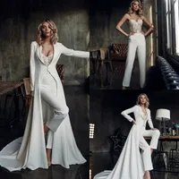 2020 New Bohemian Wedding Dresses Lace Jumpsuit With Long Jacket Appliqued Sweetheart Bridal Pants Suit Custom Made Beach Vestidos De Novia