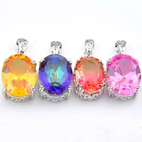 10 Unids / lote Único Mezcla Rainbow Crystal Zircon Piedra Preciosa 925 Colgantes de Plata Collar para Las Mujeres Bi Colgantes de Turmalina