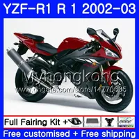Bodys för Yamaha YZF R 1 YZF 1000 YZF-1000 YZFR1 02 03 Matt Black Red Hot Bodywork 237HM.1 YZF R1 02 YZF1000 YZF-R1 2002 2003 Fairing Frame