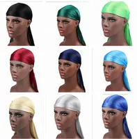 Nova Moda dos homens Satin Durgan Bandana Turbante Perucas 17 cores Dos Homens de Seda Durag Headwear Chapéu de Pirata Chapéu Acessórios Para o Cabelo