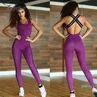 Mode-Lila-Sport-Klage Frauen Anzug Yoga Set Brief Printed Gym Laufen Fitness Sportswear-feste Overall Sportkleidung