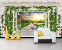 3D壁紙カスタム写真壁画ファンタジーフラワーブタヨーロッパスタイルローマンコラムブリッジテレビソファー背景壁壁3 D