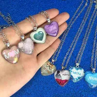Love You MOM Necklace Glass Heart Shape Necklaces Pendants Ever Fashion Jewelry Mother Gift Will and Sandy drop ship