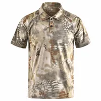 Yaz Erkekler Kısa Kollu Yaka Kamuflaj Orman Taktik T-Shirt Açık Spor Hızlı Kuru Nefes Ordu Camo Askeri T Gömlek Tops