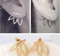 Zurück Zwei-seitig Stecker Schlichte Personality-Streifen höhlen heraus Lotus Flower Frauen-Bolzen-Ohrringe für Verkauf