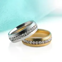 CRISTAL DE CRISTAL DE ACERO INOXIDA Los anillos de boda de una fila Diamante Diamante Anillo de Dedo Pareja para Mujeres Hombres Joyería Drop Ship